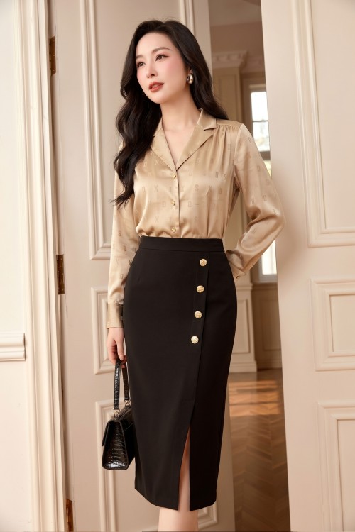 Sixdo Black Woven Loose Skirt